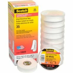 3M Scotch® Vinyl Electrical Color Coding Tape 35-White, 3/4" X 66' - Pkg Qty 10