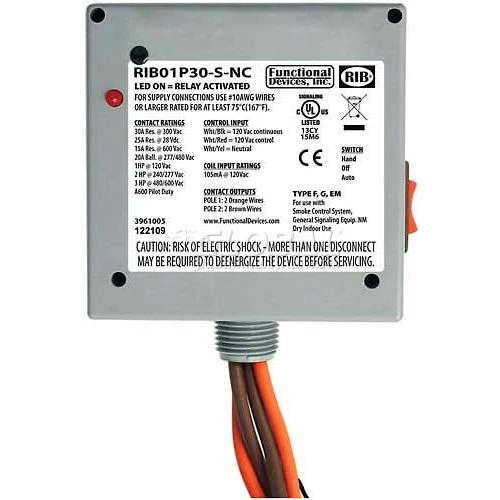 RIB® Enclosed Power Relay RIB01P30-S-NC, 30A, DPST, 120VAC, Coil Side Override 3 RIB® Enclosed Power Relay RIB01P30-S-NC, 30A, DPST, 120VAC, Coil Side Override