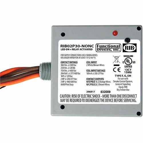 RIB® Enclosed Power Relay RIB02P30-NONC, 30A, DPST-NONC, 208-277VAC 3 RIB® Enclosed Power Relay RIB02P30-NONC, 30A, DPST-NONC, 208-277VAC