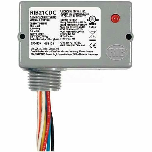RIB® Dry Contact Input Relay RIB21CDC, Enclosed, Pilot, 120-277VAC, 10A, SPDT 3 RIB® Dry Contact Input Relay RIB21CDC, Enclosed, Pilot, 120-277VAC, 10A, SPDT