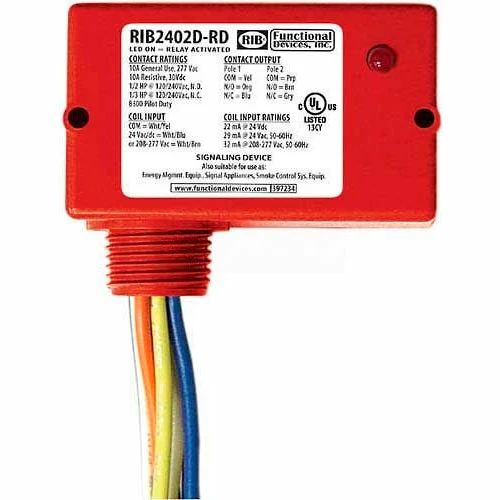 RIB® Enclosed Relay RIB2402D-RD, 10A, DPDT, 24VAC/DC/208-277VAC, Red Housing 3 RIB® Enclosed Relay RIB2402D-RD, 10A, DPDT, 24VAC/DC/208-277VAC, Red Housing